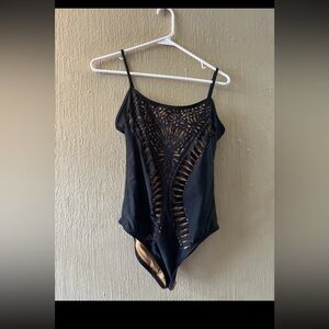 Mossimo Women's Swimsuit Size S Black Tan Cut Out One Piece Halter Swim Small